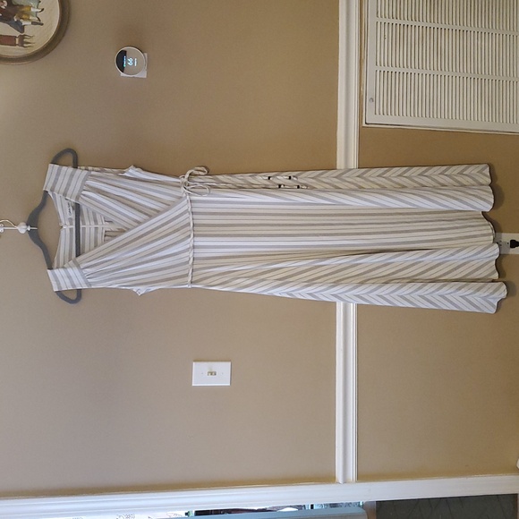 Calvin Klein White Grey Faux-Wrap Striped A-Line Maxi Dress Size 10 NWOT'S - Picture 6 of 13